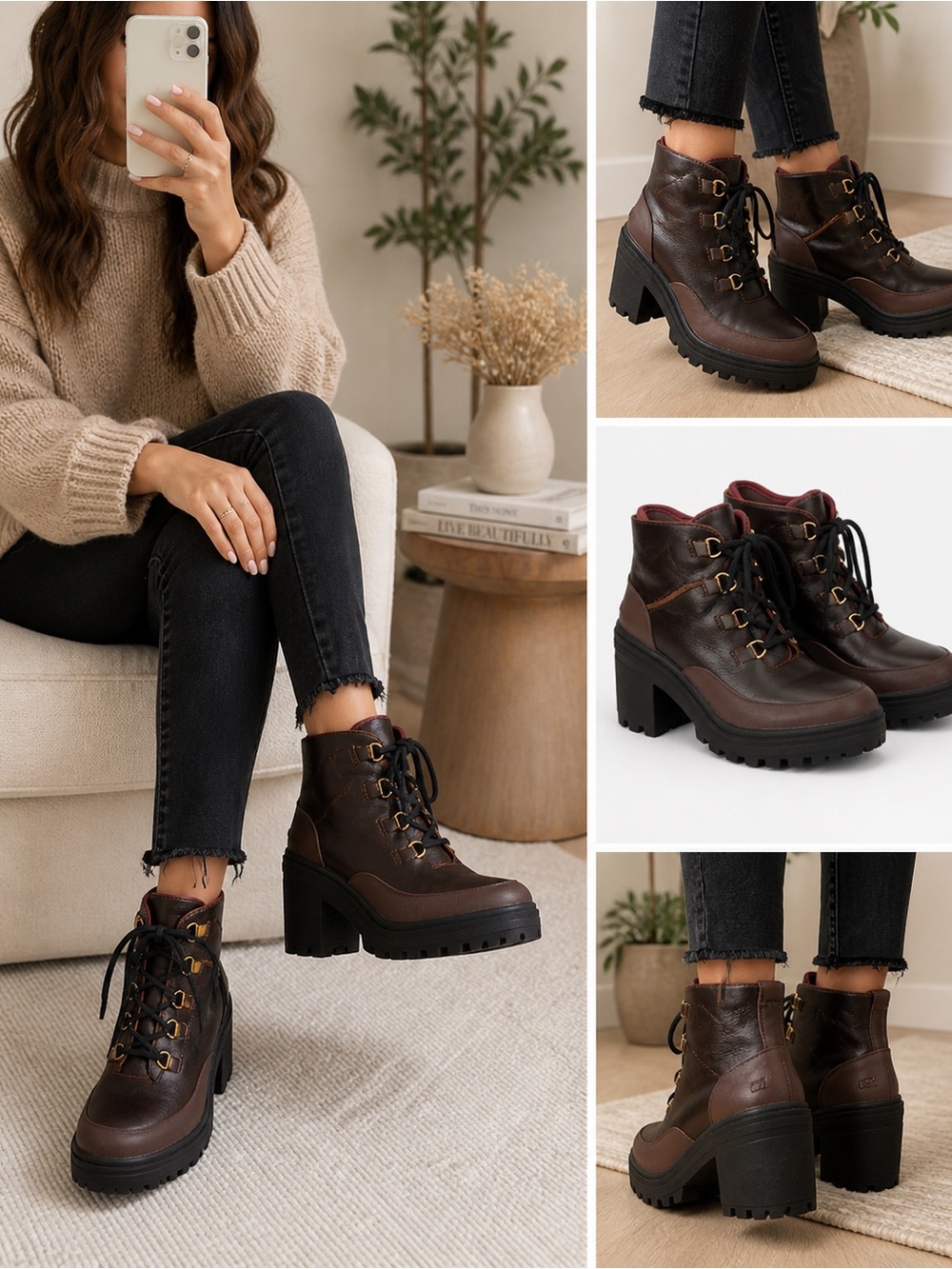 Sperry Chunky Lug Sole Ankle Boots Brown Lace Up Platform Booties Women’s Size 5